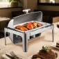 Πλήρες σετ μπουφέ πιάτων VEVOR Roll Chafing, 9Qt φουσκωτό από ανοξείδωτο χάλυβα με τηγάνι πλήρους μεγέθους, Ορθογώνιος θερμαντήρας τροφοδοσίας με καπάκι, πτυσσόμενη βάση στήριξης καυσίμου, κλιπ γεύματος, ασημί