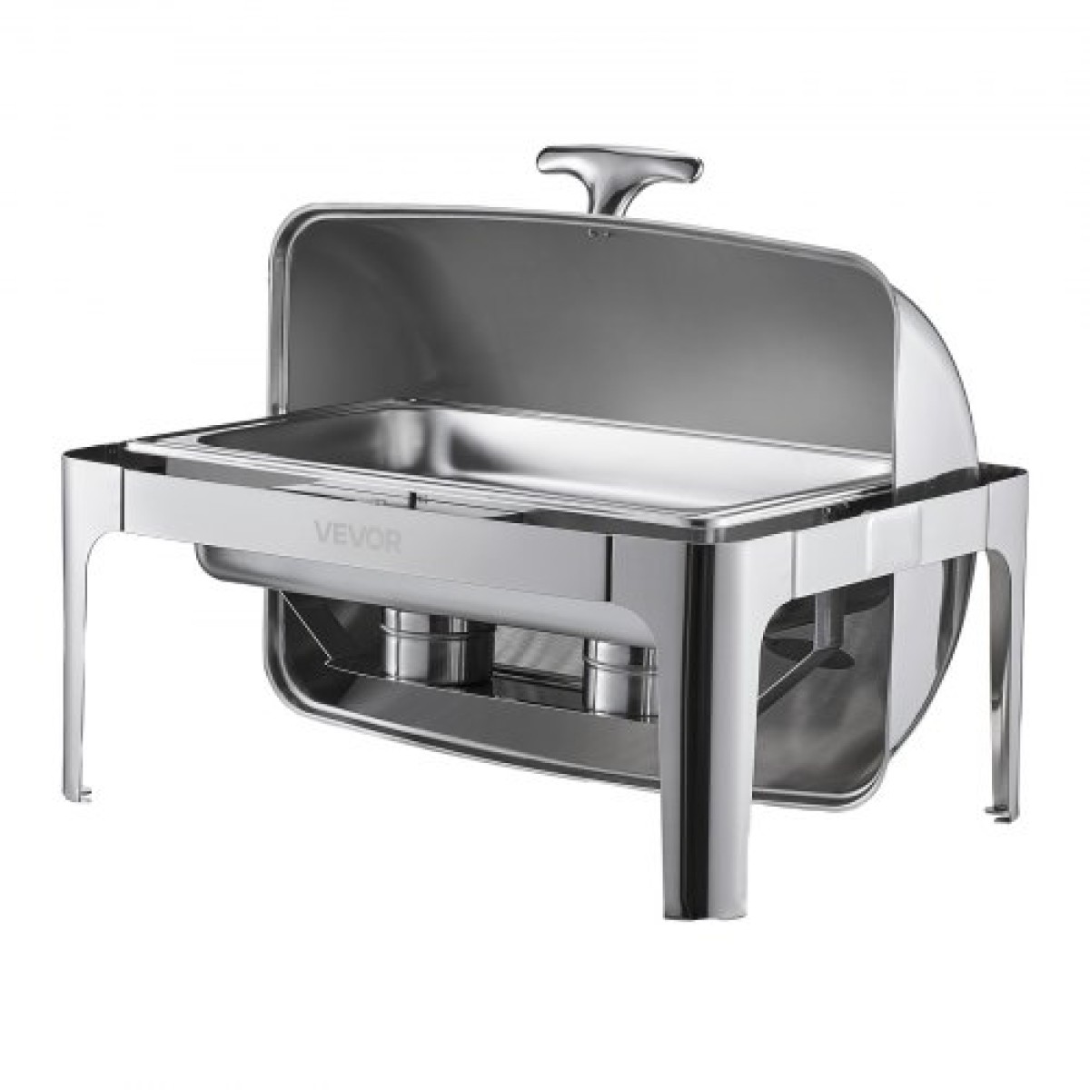 Πλήρες σετ μπουφέ πιάτων VEVOR Roll Chafing, 9Qt φουσκωτό από ανοξείδωτο χάλυβα με τηγάνι πλήρους μεγέθους, Ορθογώνιος θερμαντήρας τροφοδοσίας με καπάκι, πτυσσόμενη βάση στήριξης καυσίμου, κλιπ γεύματος, ασημί