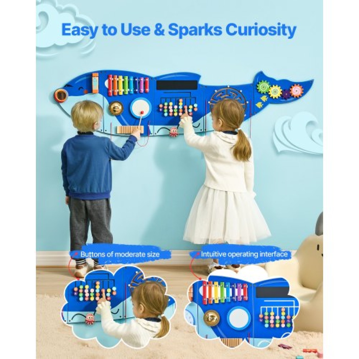 VEVOR Orca Activity Wall Busy Board Panels, 12 Activities, Montessori Sensory Wall Toy για παιδιά 3-12 ετών, Montessori Learning Activity Center, Ιδανικό για νηπιαγωγείο νηπιαγωγείου