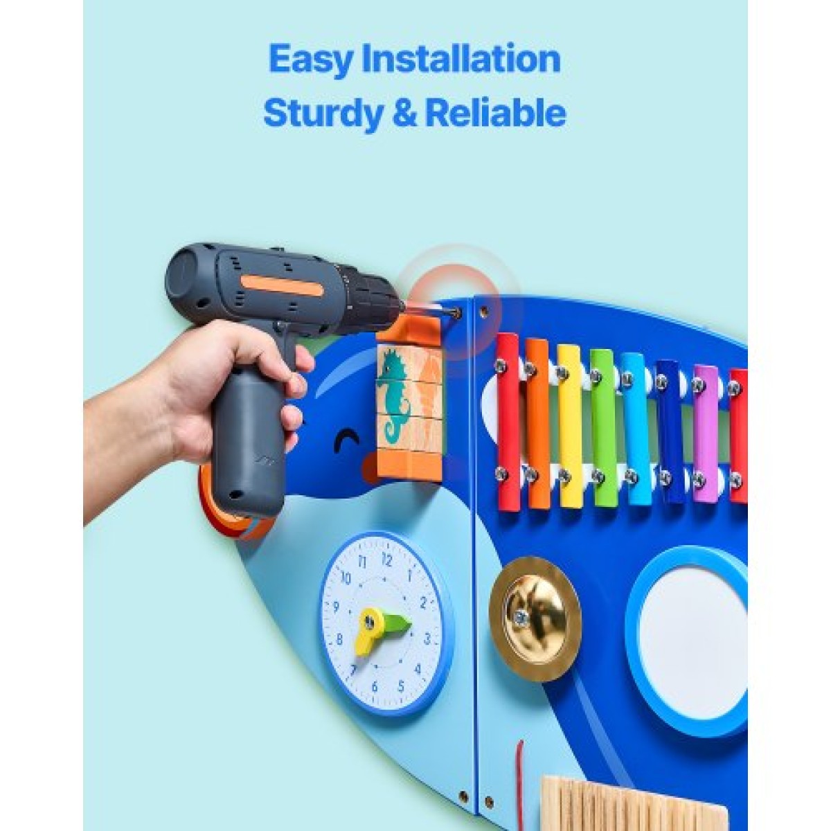 VEVOR Orca Activity Wall Busy Board Panels, 12 Activities, Montessori Sensory Wall Toy για παιδιά 3-12 ετών, Montessori Learning Activity Center, Ιδανικό για νηπιαγωγείο νηπιαγωγείου