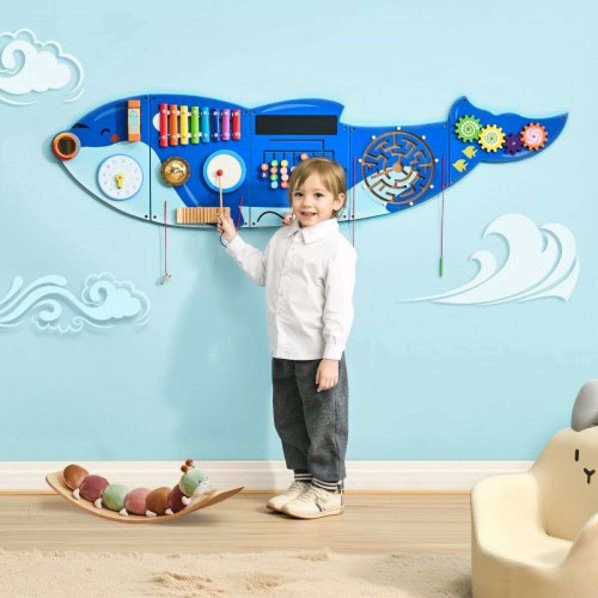 VEVOR Orca Activity Wall Busy Board Panels, 12 Activities, Montessori Sensory Wall Toy για παιδιά 3-12 ετών, Montessori Learning Activity Center, Ιδανικό για νηπιαγωγείο νηπιαγωγείου