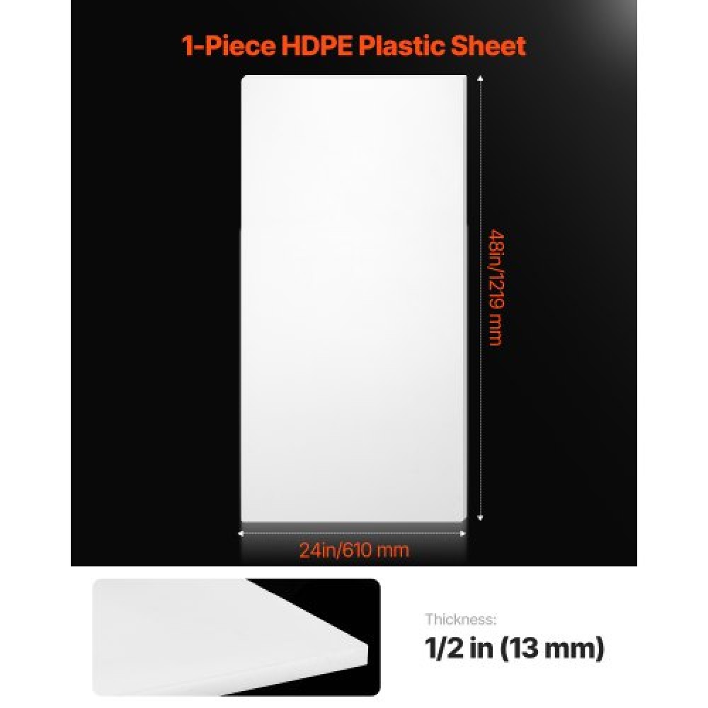 VEVOR 1-Pack HDPE Plastic Sheet Board 24 x 48 Inch Plastic Panel 1/2 Inch Thick