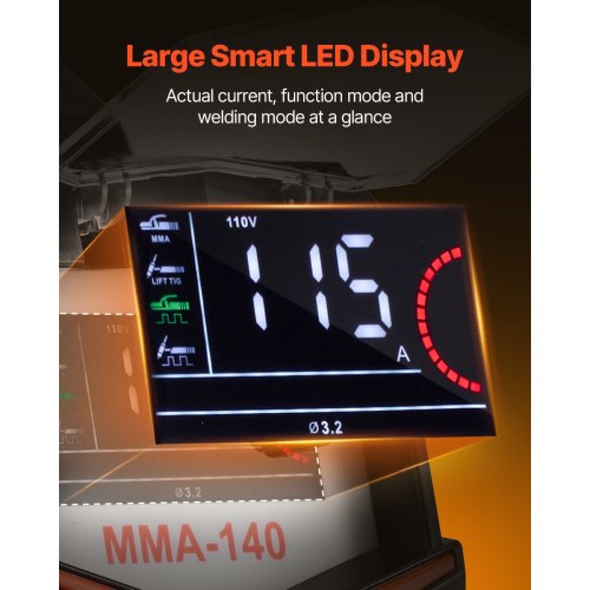 VEVOR MMA Welder, 140A 4-in-1 Welding Machine - MMA (Stick)/DC Pulse MMA/DC Pulse TIG/Lift TIG, LED Display Electric Welder Machine with Synergic Control, IGBT Inverter, Hot Start
