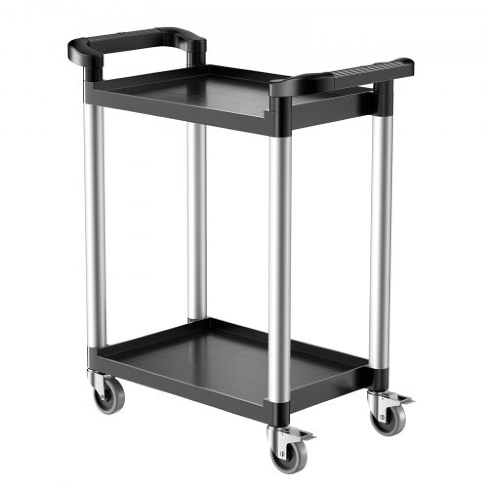 VEVOR Utility Cart, χωρητικότητα φόρτωσης 300 lbs, πλαστικό καρότσι 2 επιπέδων με περιστρεφόμενους τροχούς 360° (2 με φρένα), 24,4 x 16,1 ιντσών Καρότσι σέρβις τροφίμων για αποθήκη, γραφείο, σπίτι, εστιατόριο, κουζίνα