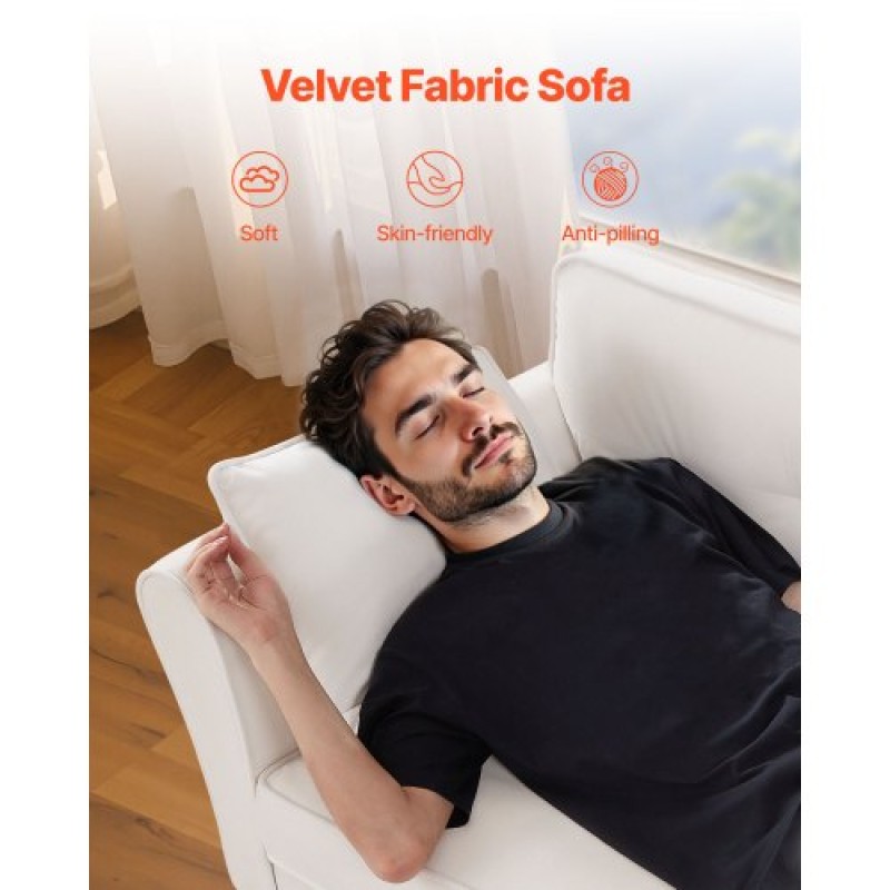 Καναπές VEVOR Loveseat, 176 cm Μικρός καναπές καναπές για σαλόνι, καναπές 2 θέσεων από ύφασμα βελούδινο με ελατήριο ελατηρίου, μαλακά μαξιλάρια και στιβαρό πλαίσιο, άνετο κάθισμα αγάπης για υπνοδωμάτιο, γραφείο ή διαμέρισμα, λευκό