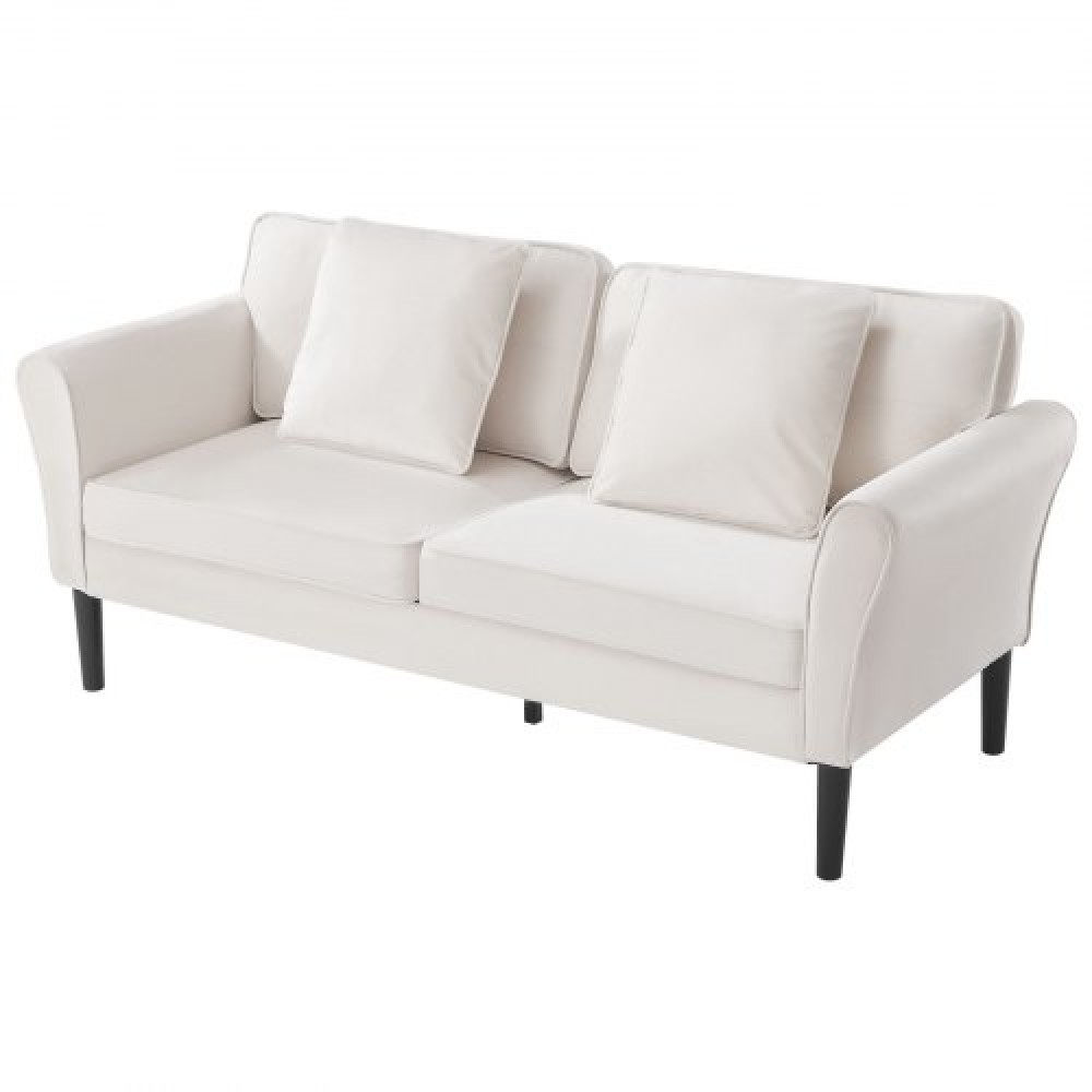 Καναπές VEVOR Loveseat, 176 cm Μικρός καναπές καναπές για σαλόνι, καναπές 2 θέσεων από ύφασμα βελούδινο με ελατήριο ελατηρίου, μαλακά μαξιλάρια και στιβαρό πλαίσιο, άνετο κάθισμα αγάπης για υπνοδωμάτιο, γραφείο ή διαμέρισμα, λευκό