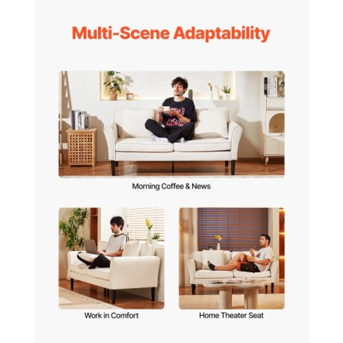 Καναπές VEVOR Loveseat, 176 cm Μικρός καναπές καναπές για σαλόνι, καναπές 2 θέσεων από ύφασμα βελούδινο με ελατήριο ελατηρίου, μαλακά μαξιλάρια και στιβαρό πλαίσιο, άνετο κάθισμα αγάπης για υπνοδωμάτιο, γραφείο ή διαμέρισμα, λευκό