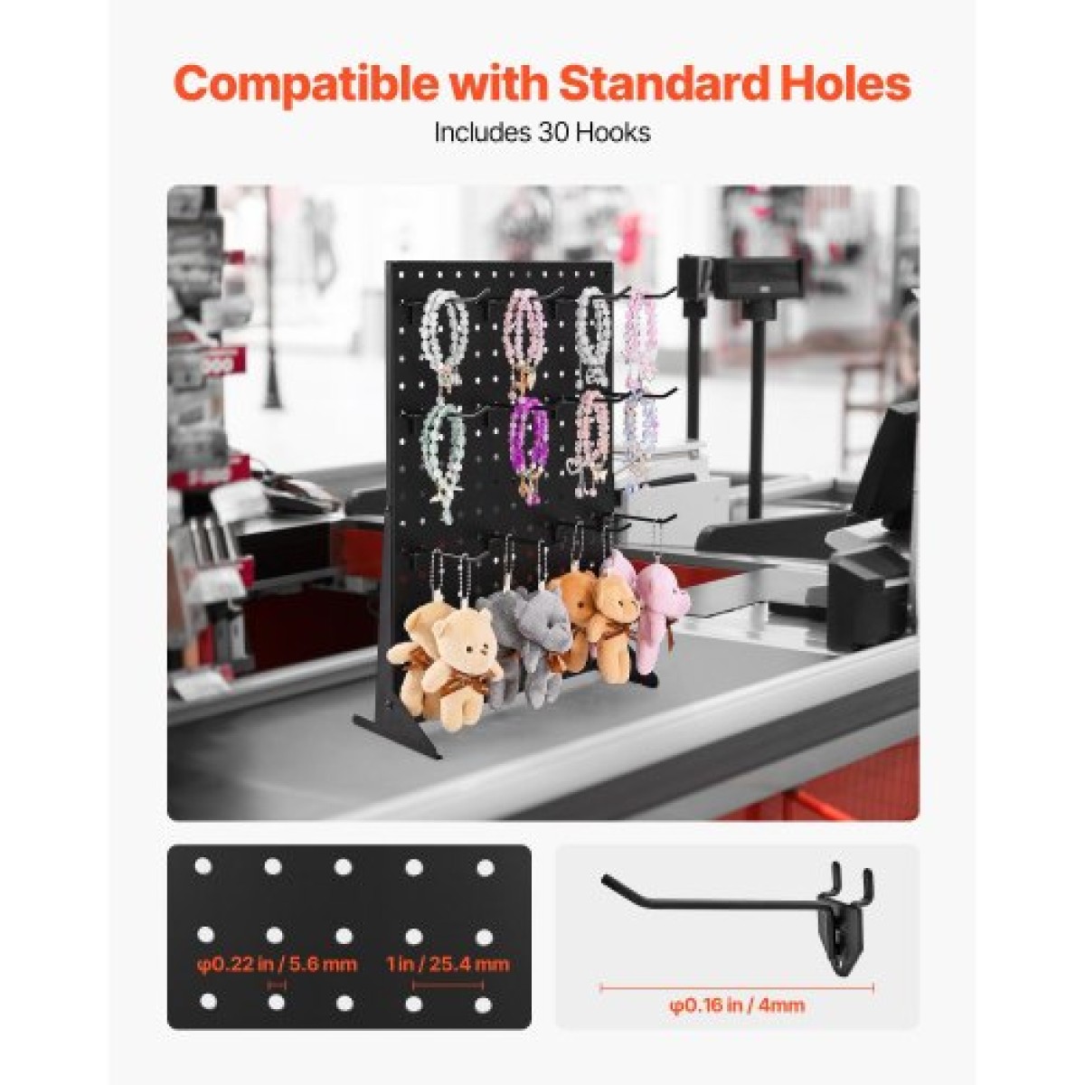 Βάση οθόνης VEVOR Pegboard, 43 x 33 cm Επιτραπέζια βάση επίδειξης μανταλάκια με 30 γάντζους, πάνελ σανίδας με μανταλάκια ψυχρής έλασης για παντοπωλείο, κατάστημα λιανικής και κοσμηματοπωλείο, μαύρο (2 ΤΕΜ)