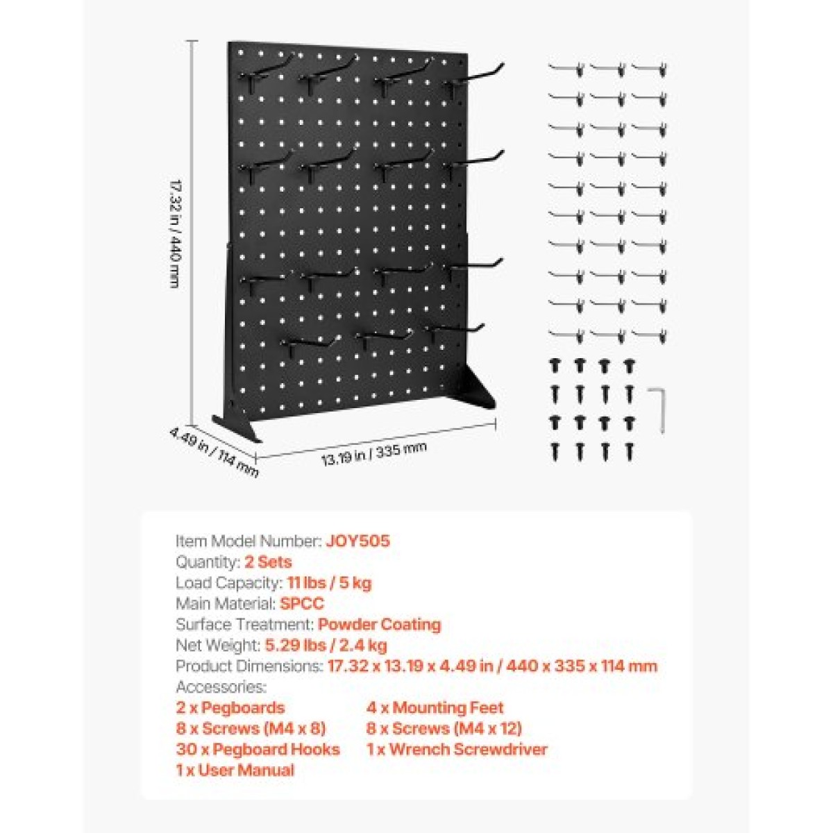 Βάση οθόνης VEVOR Pegboard, 43 x 33 cm Επιτραπέζια βάση επίδειξης μανταλάκια με 30 γάντζους, πάνελ σανίδας με μανταλάκια ψυχρής έλασης για παντοπωλείο, κατάστημα λιανικής και κοσμηματοπωλείο, μαύρο (2 ΤΕΜ)