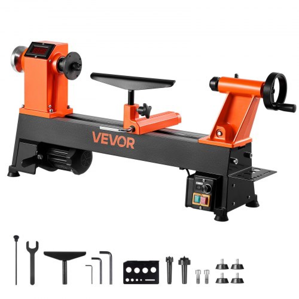 VEVOR Ξυλουργικός Τόρνος, 750 W / 1 HP, Μηχάνημα τόρνου πάγκου ξύλου με μεταβλητή ταχύτητα 150 έως 3800 σ.α.λ., πάγκος εργασίας 304 x 465 mm, κινητήρας συνεχούς ρεύματος χωρίς ψήκτρες, κατασκευή από χυτοσίδηρο, για αρχάριους λάτρεις της ξυλουργικής