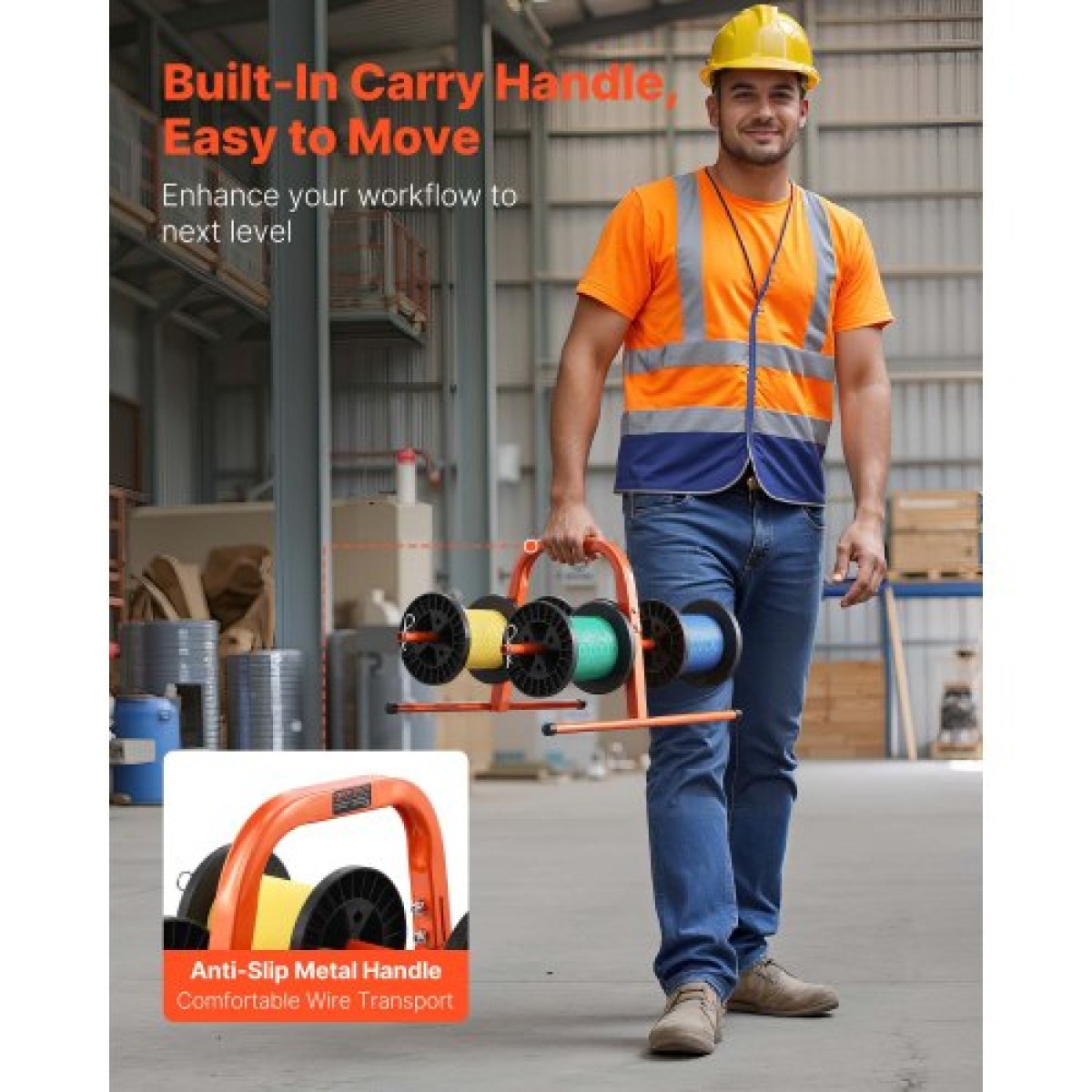 Σχάρα καρουλιού VEVOR, χωρητικότητα 45 kg / 100 lbs, Smart Hand Caddy, Στήριγμα βαρέως τύπου χαλύβδινου σύρματος για έως και 8 καρούλια, MAX 240 mm / 9,45 σε διάμετρος, Εύκολη σχεδίαση ανύψωσης για ηλεκτρική, βιομηχανική και λιανική χρήση