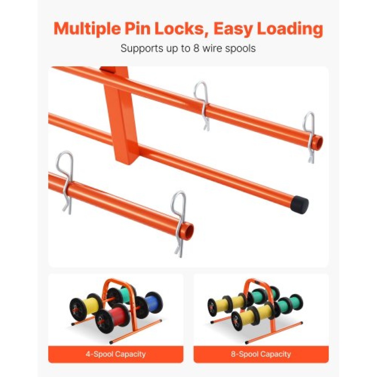 Σχάρα καρουλιού VEVOR, χωρητικότητα 45 kg / 100 lbs, Smart Hand Caddy, Στήριγμα βαρέως τύπου χαλύβδινου σύρματος για έως και 8 καρούλια, MAX 240 mm / 9,45 σε διάμετρος, Εύκολη σχεδίαση ανύψωσης για ηλεκτρική, βιομηχανική και λιανική χρήση