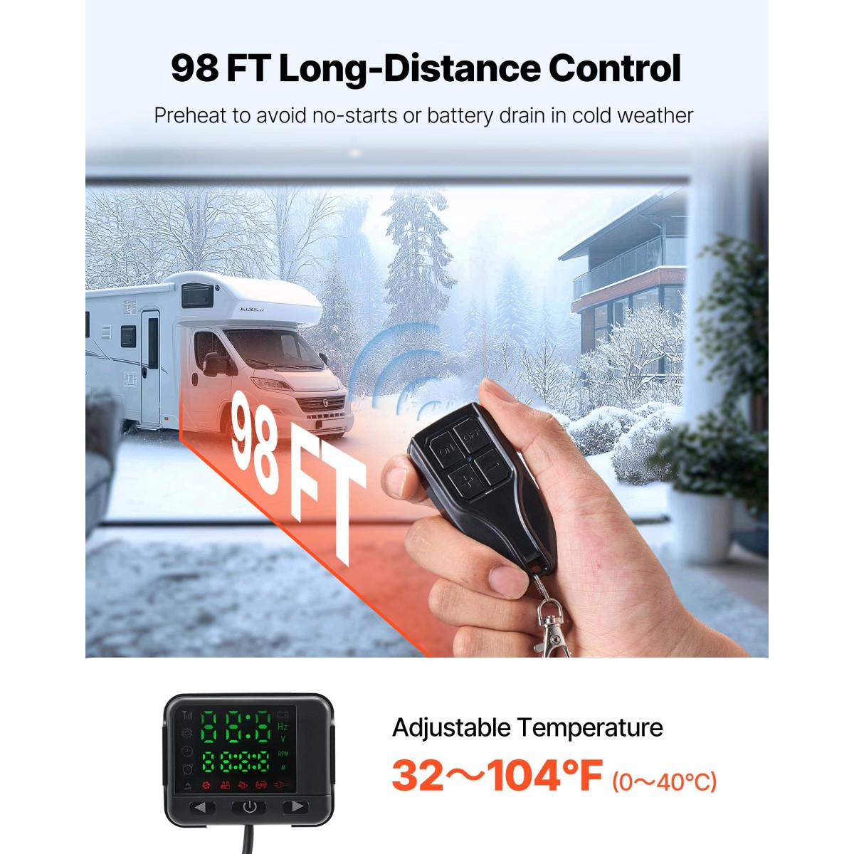 VEVOR Diesel Air Heater, 12-24V 5-8KW, Fast Heating Diesel Parking Heater with Remote Control and Square Color Digital Display, Low Noise, Voice Announcement, για RV, Truck, Camper, Boat και Trailer