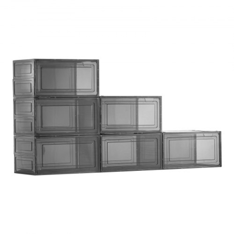 Κουτιά αποθήκευσης παπουτσιών VEVOR, 6 Pack Clear στοιβαζόμενα κουτιά παπουτσιών Οργανοθήκη αποθήκευσης με μαγνητική πόρτα, προσαρμοσμένη σε μέγεθος US 13, πλαστικά δοχεία για αθλητικά παπούτσια για ψηλοτάκουνα, μπότες και καπέλα, διαφανές μαύρο
