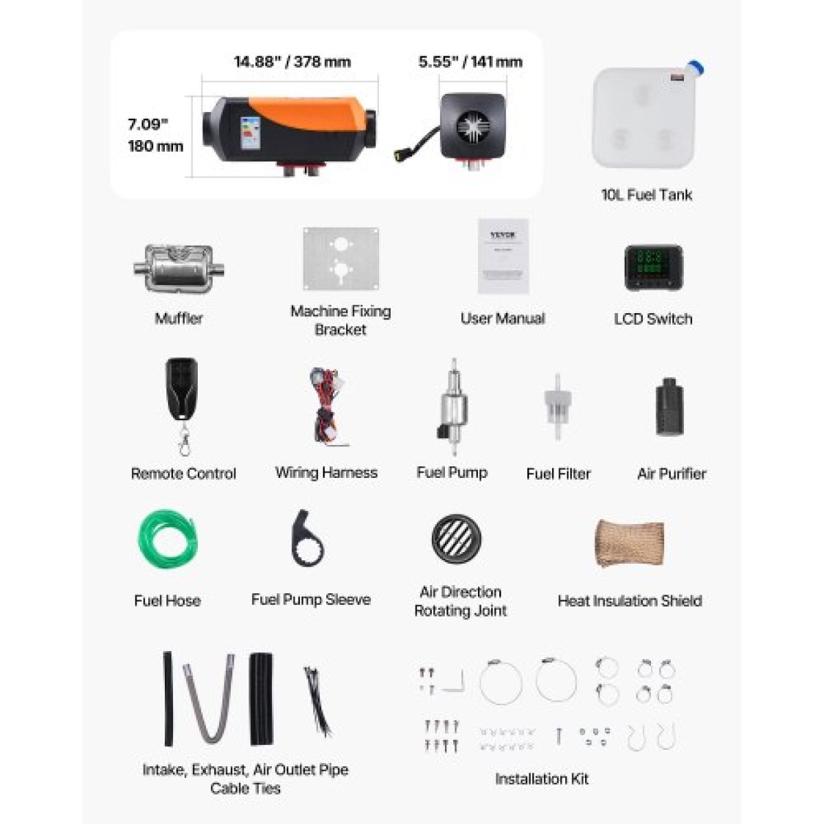 VEVOR Diesel Air Heater, 5-8KW DC12-24V, Γρήγορη θέρμανση Diesel Heater Parking με τηλεχειριστήριο και έγχρωμη ψηφιακή οθόνη, δοχείο καυσίμου 10L, χαμηλό θόρυβο, φωνητική ανακοίνωση, για RV, φορτηγό, σκάφος και τρέιλερ