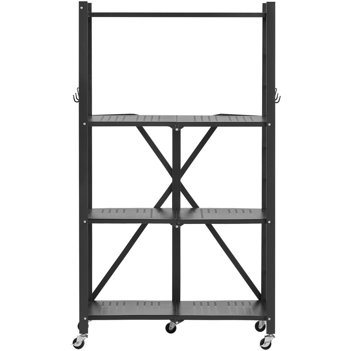 Πτυσσόμενο ράφι αποθήκευσης VEVOR 4 επιπέδων, 26W x 13D x 46H Inch Αναδιπλούμενο Μεταλλικό Ράφι Ράφια, Χωρίς Συναρμολόγηση ράφι με 5 ρόδες & 4 γάντζους για ντουλάπι, κουζίνα, γκαράζ, υπόγειο, μαύρο