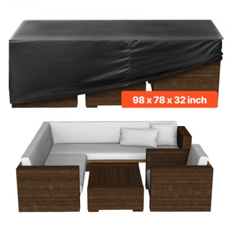 Κάλυμμα επίπλων βεράντας VEVOR, 420D Heavy Duty αδιάβροχο κάλυμμα τραπεζαρίας και καρέκλες εξωτερικού χώρου, Μεγάλα ορθογώνια καλύμματα τραπεζιών βεράντας με αεραγωγό για παντός καιρού, 249L x 198W x 81H cm, Μαύρο