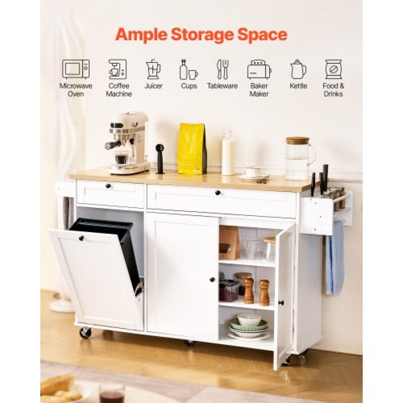 VEVOR 153cm Kitchen Island Cart Rolling Storage Cabinet Table Drawer Drop Leaf
