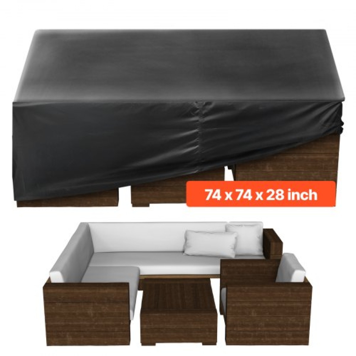 Κάλυμμα για έπιπλα βεράντας VEVOR, 420D Heavy Duty αδιάβροχο κάλυμμα τραπεζαρίας και καρέκλες εξωτερικού χώρου, Καλύμματα τραπεζιών βεράντας μεγάλου τετραγώνου με αεραγωγό για παντός καιρού, 188L x 188W x 71H cm, Μαύρο