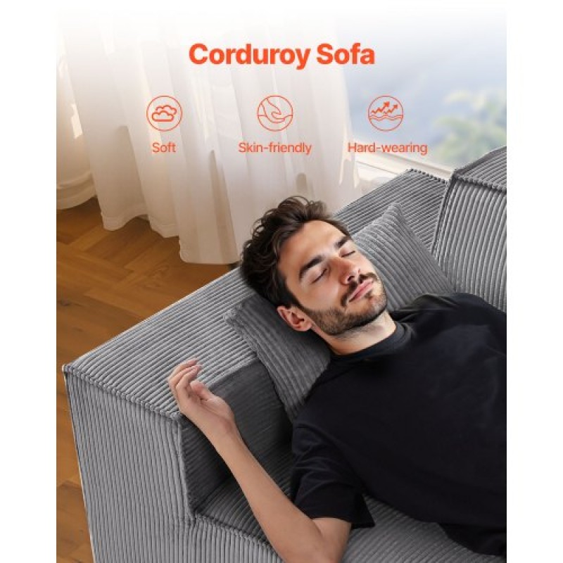 Καναπές VEVOR Loveseat, 160 cm Διθέσιος καναπές για σαλόνι, μοντέρνος μικρός κοτλέ καναπές με ελατήρια τσέπης, μαλακά μαξιλάρια, άνετο κάθισμα αγάπης για υπνοδωμάτιο, γραφείο ή διαμέρισμα, δεν απαιτείται συναρμολόγηση, γκρι