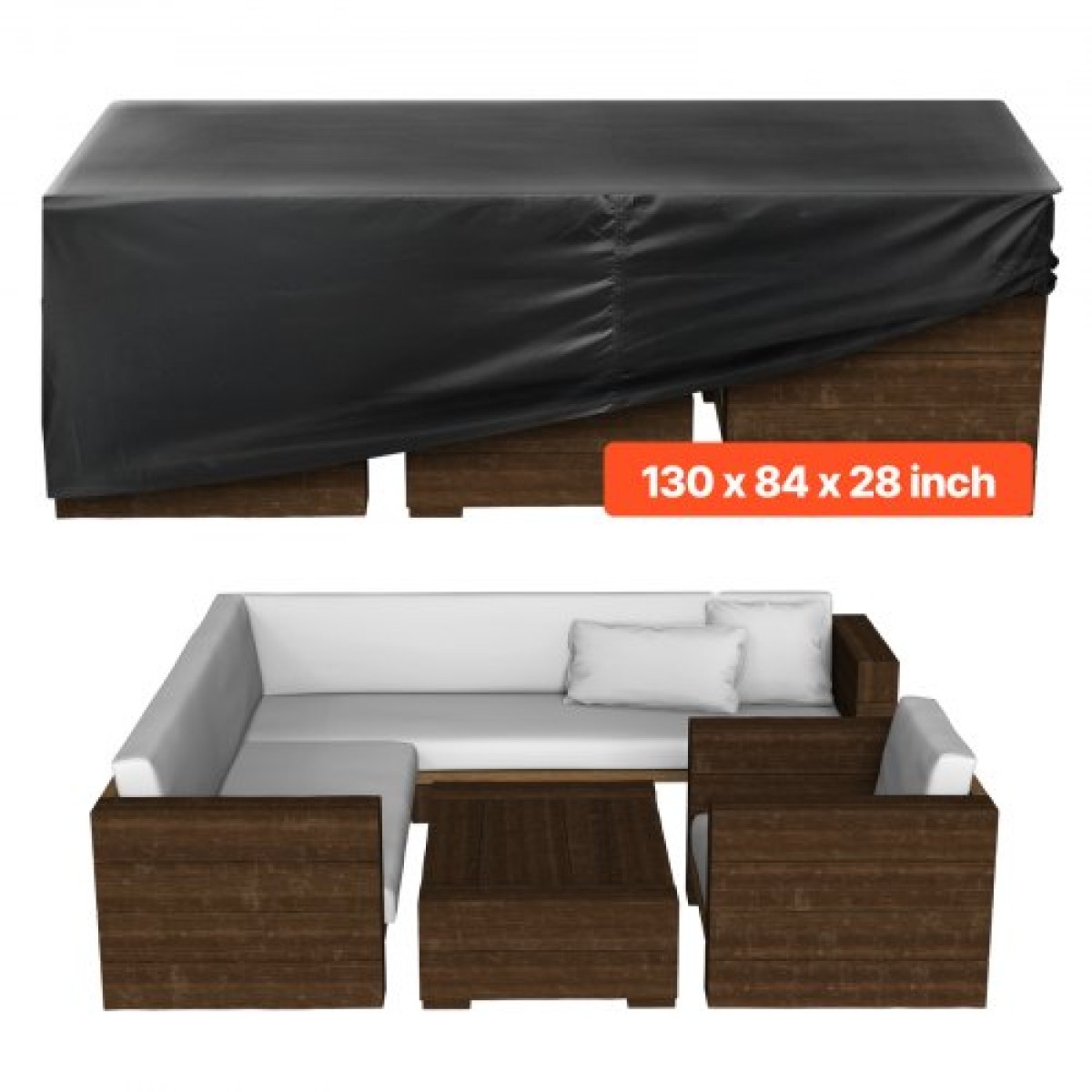 Κάλυμμα επίπλων βεράντας VEVOR, 420D Heavy Duty αδιάβροχο κάλυμμα τραπεζαρίας και καρέκλες εξωτερικού χώρου, Μεγάλα ορθογώνια καλύμματα τραπεζιών βεράντας με αεραγωγό για παντός καιρού, 330L x 214W x 71H cm, Μαύρο