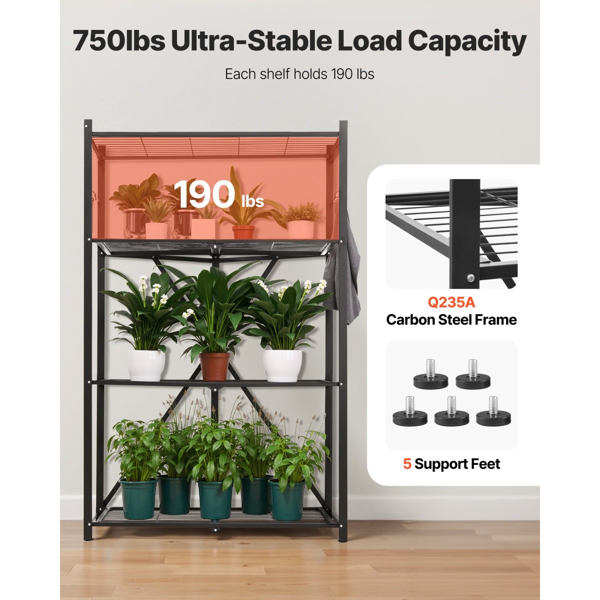 Πτυσσόμενο ράφι αποθήκευσης VEVOR 4 επιπέδων, 36W x 21D x 60H Inch Αναδιπλούμενο Μεταλλικό Ράφι Ράφια, Χωρίς Συναρμολόγηση ράφι με 5 ρόδες & 4 γάντζους για ντουλάπι, κουζίνα, γκαράζ, υπόγειο, μαύρο