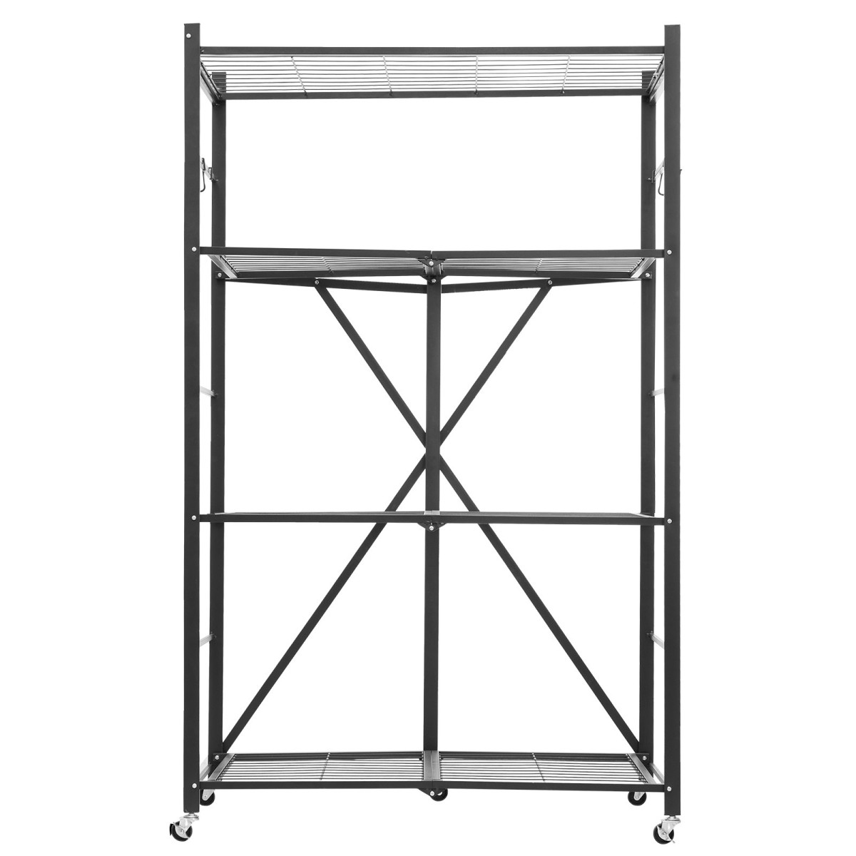 Πτυσσόμενο ράφι αποθήκευσης VEVOR 4 επιπέδων, 36W x 21D x 60H Inch Αναδιπλούμενο Μεταλλικό Ράφι Ράφια, Χωρίς Συναρμολόγηση ράφι με 5 ρόδες & 4 γάντζους για ντουλάπι, κουζίνα, γκαράζ, υπόγειο, μαύρο