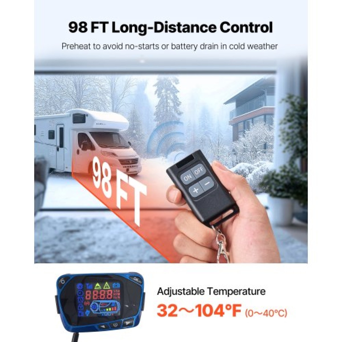 VEVOR Diesel Air Heater, 12-24V 5-8KW, Γρήγορη Θέρμανση Diesel Heater Parking with Remote Control and Blue LCD Switch, Low Noise, Pre-Heating, for RV, Truck, Camper, Van, Boat and Trailer