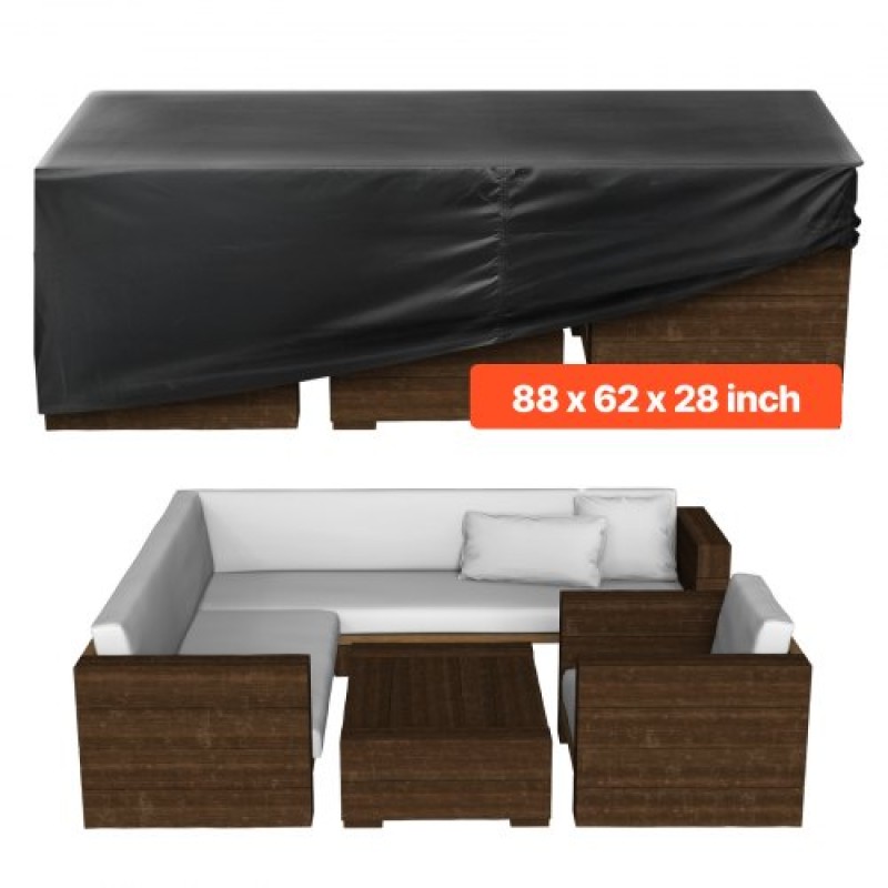 Κάλυμμα επίπλων βεράντας VEVOR, 420D Heavy Duty αδιάβροχο κάλυμμα τραπεζαρίας και καρέκλες εξωτερικού χώρου, Μεγάλα ορθογώνια καλύμματα τραπεζιού βεράντας με αεραγωγό για παντός καιρού, 224L x 158W x 71H cm, Μαύρο