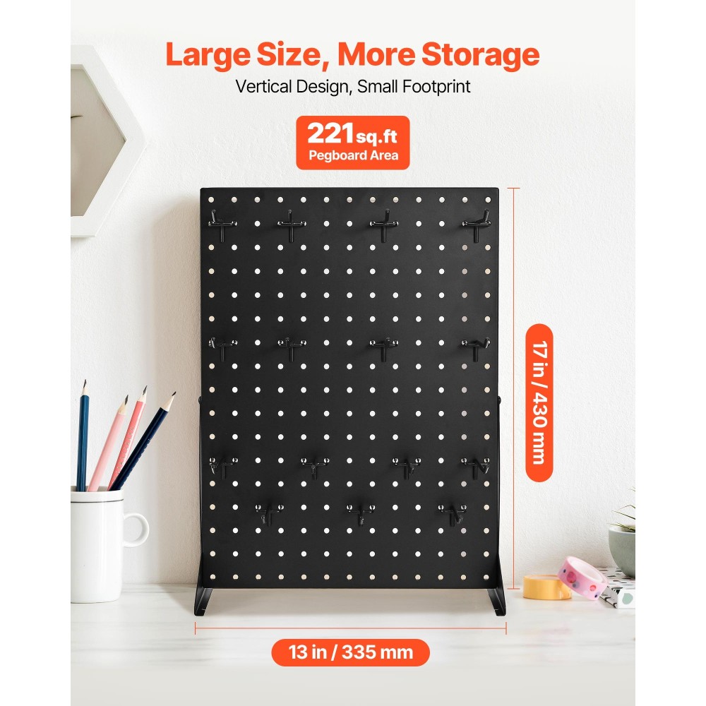 Βάση οθόνης VEVOR Pegboard, 43 x 33 cm Επιτραπέζια βάση επίδειξης μανταλάκια με 15 γάντζους, πάνελ σανίδας με μανταλάκια ψυχρής έλασης για παντοπωλείο, κατάστημα λιανικής και κοσμηματοπωλείο, μαύρο (1 ΤΕΜ)