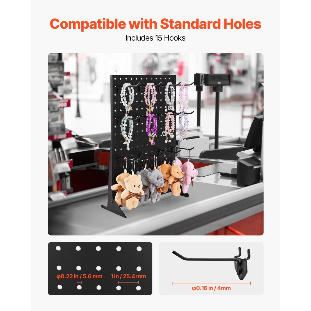 Βάση οθόνης VEVOR Pegboard, 43 x 33 cm Επιτραπέζια βάση επίδειξης μανταλάκια με 15 γάντζους, πάνελ σανίδας με μανταλάκια ψυχρής έλασης για παντοπωλείο, κατάστημα λιανικής και κοσμηματοπωλείο, μαύρο (1 ΤΕΜ)