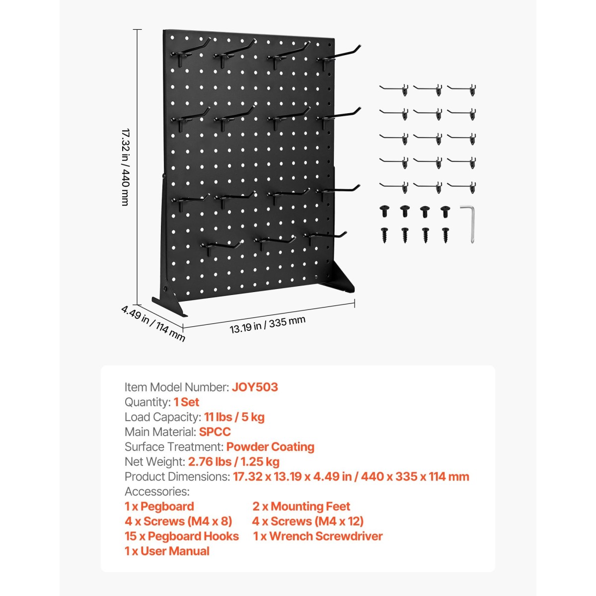 Βάση οθόνης VEVOR Pegboard, 43 x 33 cm Επιτραπέζια βάση επίδειξης μανταλάκια με 15 γάντζους, πάνελ σανίδας με μανταλάκια ψυχρής έλασης για παντοπωλείο, κατάστημα λιανικής και κοσμηματοπωλείο, μαύρο (1 ΤΕΜ)