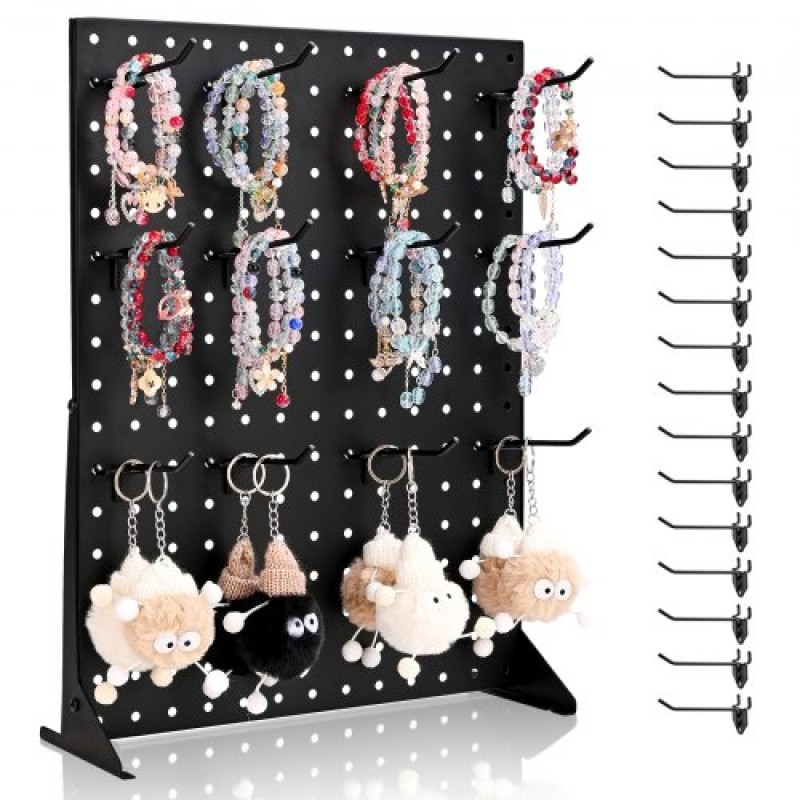 Βάση οθόνης VEVOR Pegboard, 43 x 33 cm Επιτραπέζια βάση επίδειξης μανταλάκια με 15 γάντζους, πάνελ σανίδας με μανταλάκια ψυχρής έλασης για παντοπωλείο, κατάστημα λιανικής και κοσμηματοπωλείο, μαύρο (1 ΤΕΜ)
