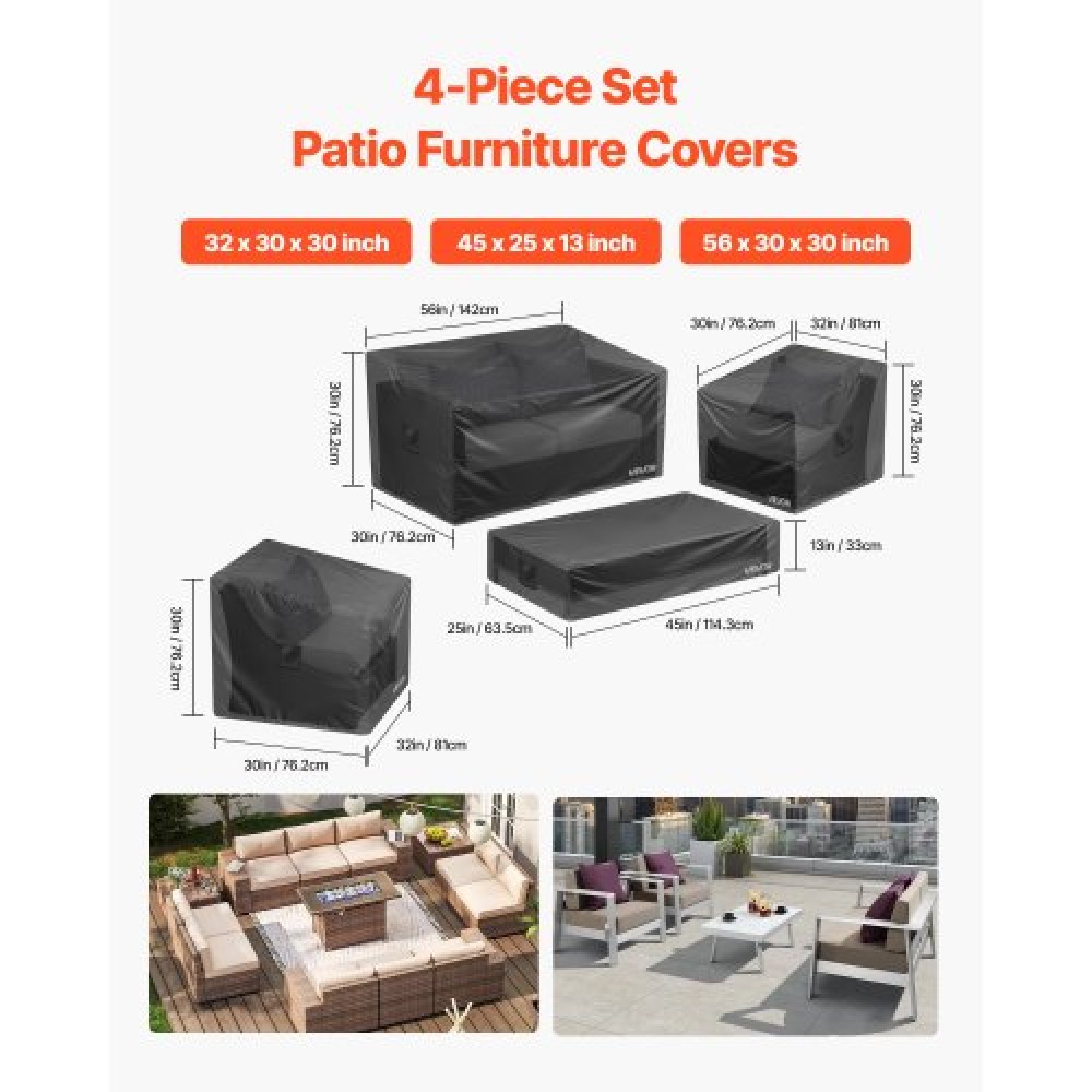 VEVOR Patio Outdoor Furniture Cover 4-Piece Set 420D Waterproof Table Chair Sofa