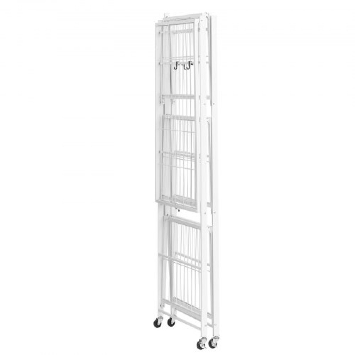 Πτυσσόμενο ράφι αποθήκευσης VEVOR 4 επιπέδων, 36W x 21D x 60 H Inch Αναδιπλούμενο Μεταλλικό Ράφι Ράφια, Χωρίς Συναρμολόγηση ράφι με 5 ρόδες & 4 γάντζους για ντουλάπι, κουζίνα, γκαράζ, υπόγειο, λευκό