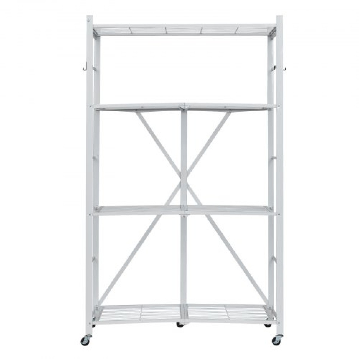 Πτυσσόμενο ράφι αποθήκευσης VEVOR 4 επιπέδων, 36W x 21D x 60 H Inch Αναδιπλούμενο Μεταλλικό Ράφι Ράφια, Χωρίς Συναρμολόγηση ράφι με 5 ρόδες & 4 γάντζους για ντουλάπι, κουζίνα, γκαράζ, υπόγειο, λευκό