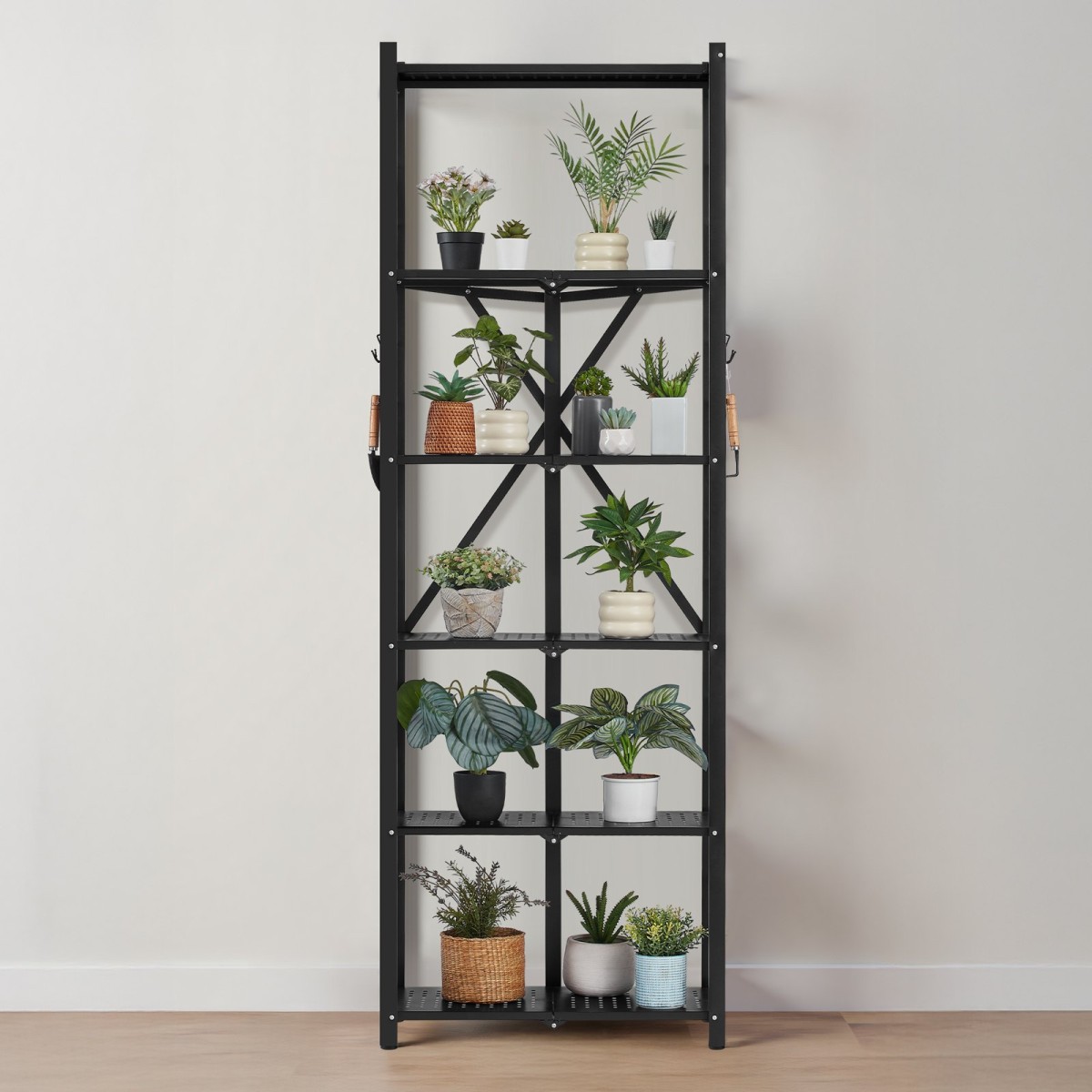 Πτυσσόμενο ράφι αποθήκευσης VEVOR 6 επιπέδων, 24W x 12D x 72H Inch Αναδιπλούμενο Μεταλλικό Ράφι Ράφια, Χωρίς Συναρμολόγηση ράφι με 5 ρόδες & 4 γάντζους για ντουλάπι, κουζίνα, γκαράζ, υπόγειο, μαύρο