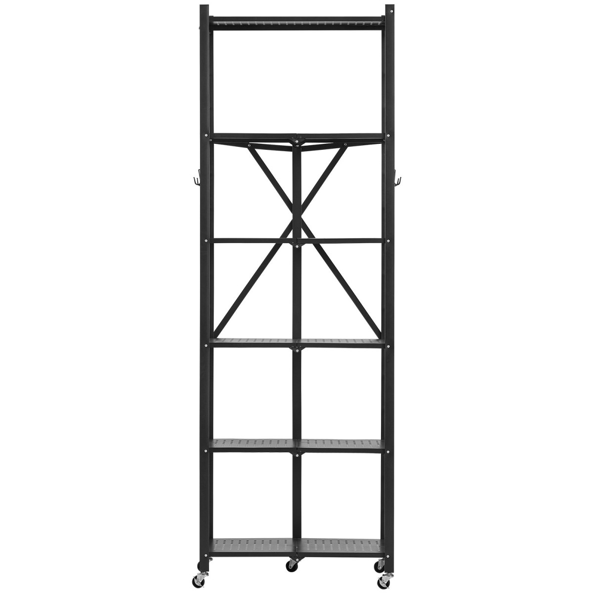 Πτυσσόμενο ράφι αποθήκευσης VEVOR 6 επιπέδων, 24W x 12D x 72H Inch Αναδιπλούμενο Μεταλλικό Ράφι Ράφια, Χωρίς Συναρμολόγηση ράφι με 5 ρόδες & 4 γάντζους για ντουλάπι, κουζίνα, γκαράζ, υπόγειο, μαύρο