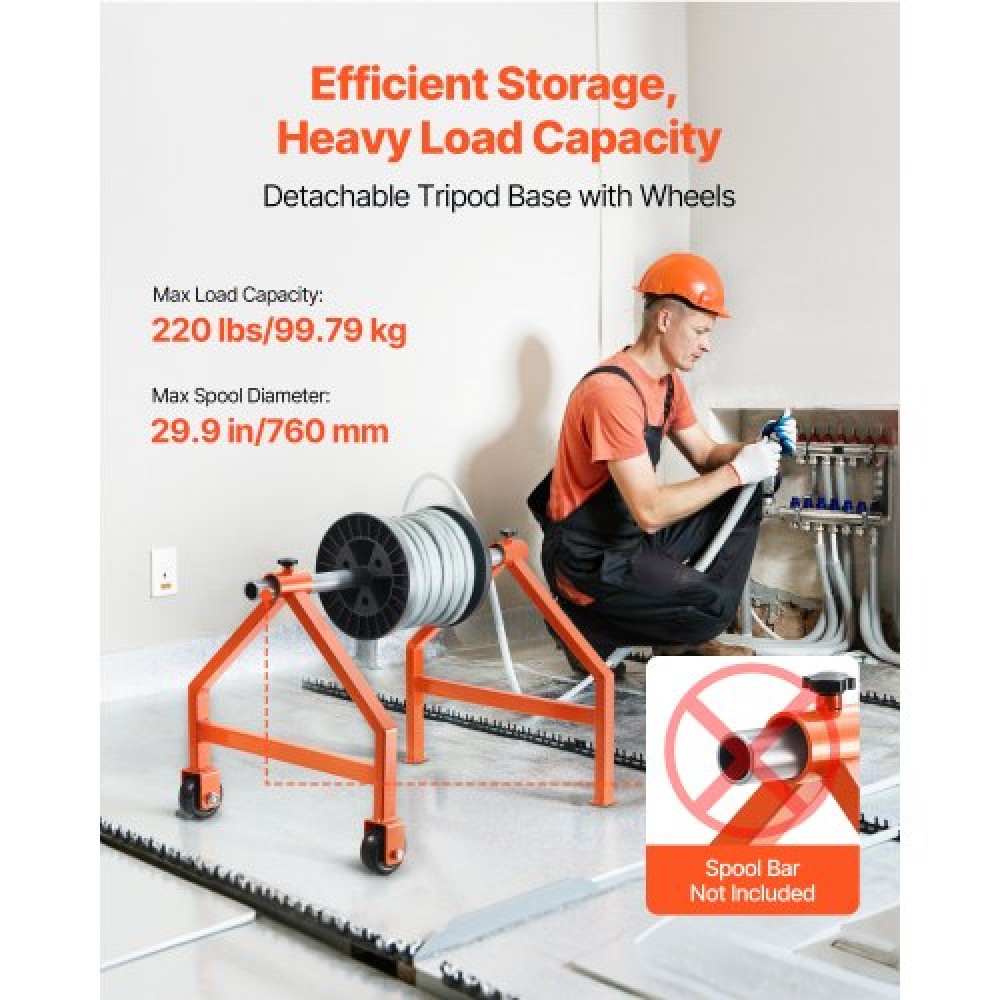 VEVOR Wire Spool Rack for Up to 29.9 in Diameter Spools Cable Caddy with Wheels