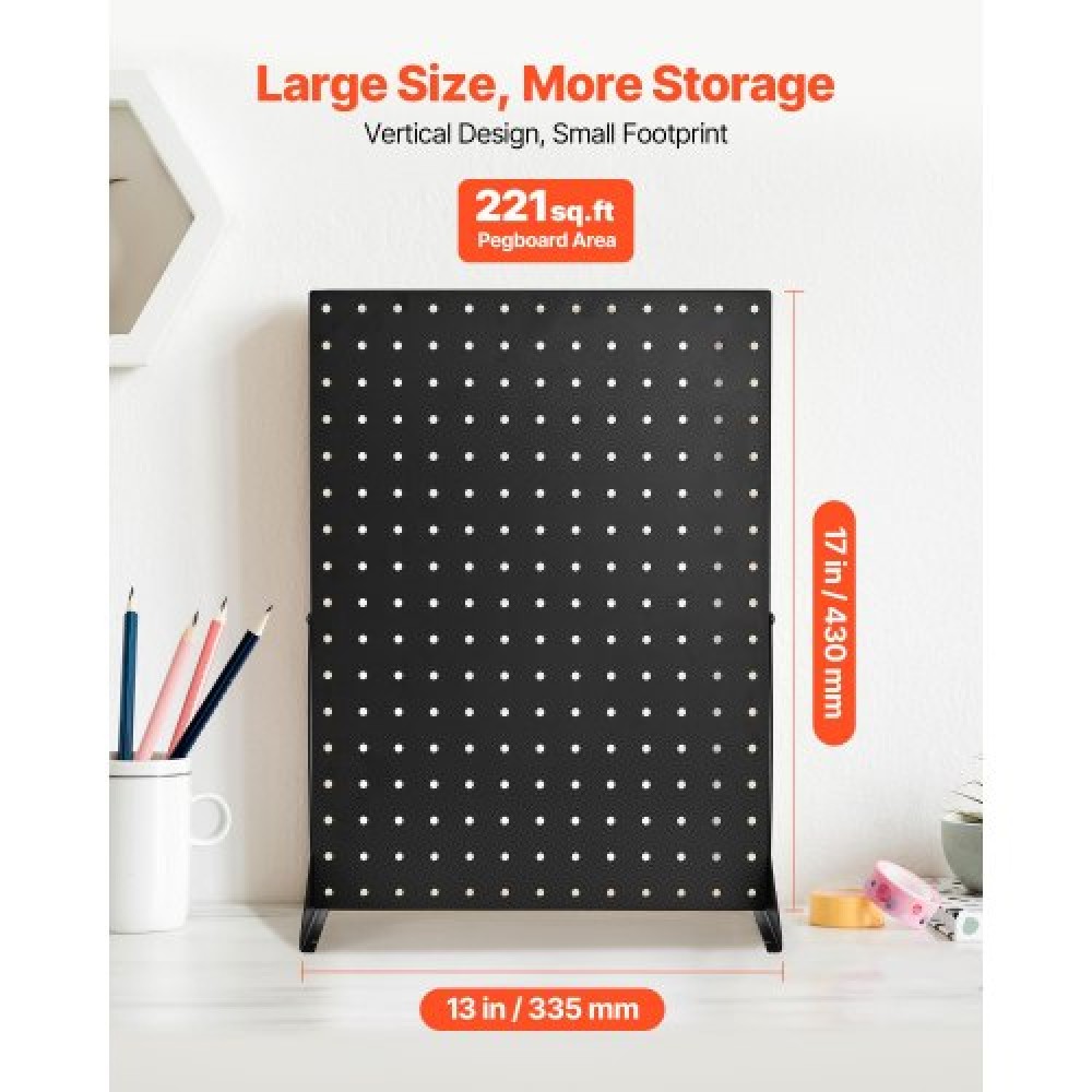 Βάση οθόνης VEVOR Pegboard, 43 x 33 cm Επιτραπέζια βάση προβολής Pegboard, Αξεσουάρ ραφιών οργάνωσης, πάνελ σανίδας με μανταλάκια ψυχρής έλασης για κοσμηματοπωλείο παντοπωλείου, μαύρο (4 ΤΕΜ)