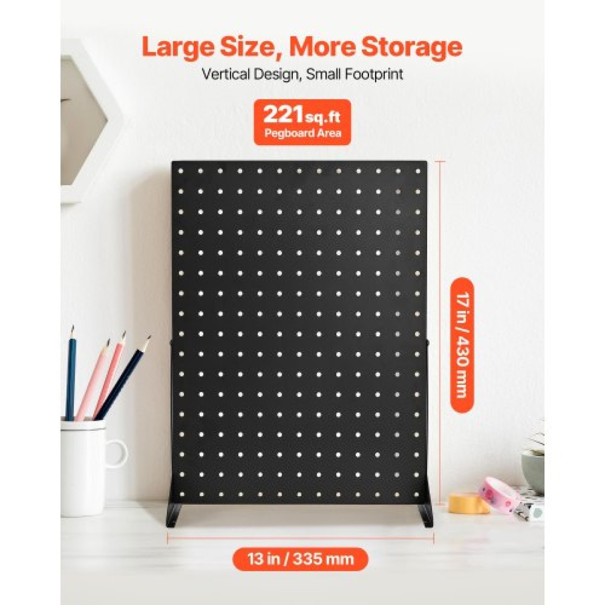 Βάση οθόνης VEVOR Pegboard, 43 x 33 cm Επιτραπέζια βάση προβολής Pegboard, Αξεσουάρ ραφιών οργάνωσης, πάνελ σανίδας με μανταλάκια ψυχρής έλασης για κοσμηματοπωλείο παντοπωλείου, μαύρο (4 ΤΕΜ)