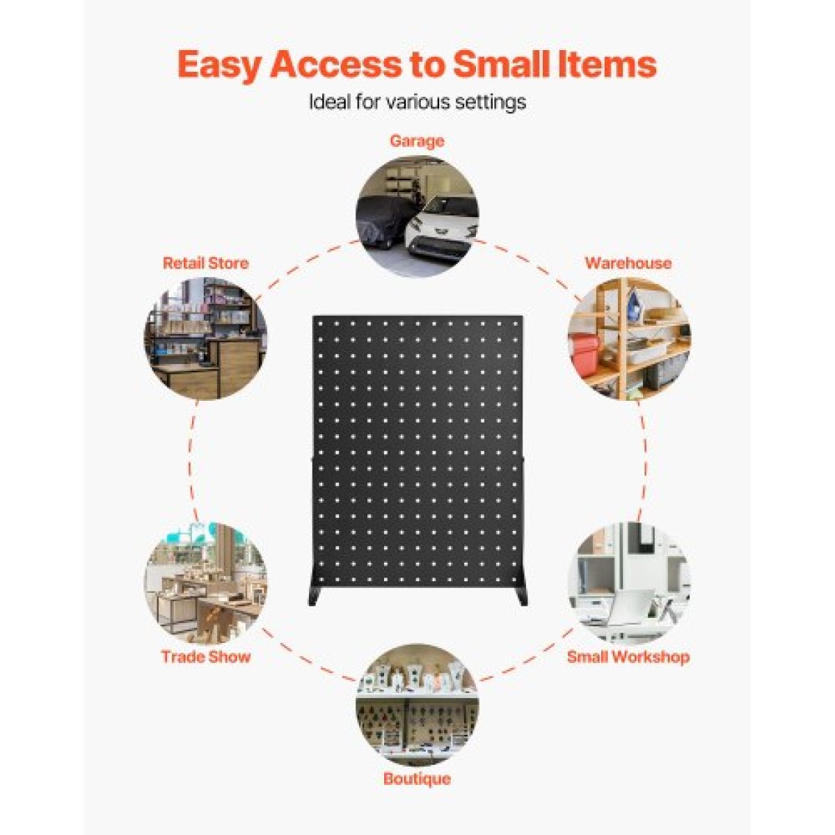 Βάση οθόνης VEVOR Pegboard, 43 x 33 cm Επιτραπέζια βάση προβολής Pegboard, Αξεσουάρ ραφιών οργάνωσης, πάνελ σανίδας με μανταλάκια ψυχρής έλασης για κοσμηματοπωλείο παντοπωλείου, μαύρο (4 ΤΕΜ)