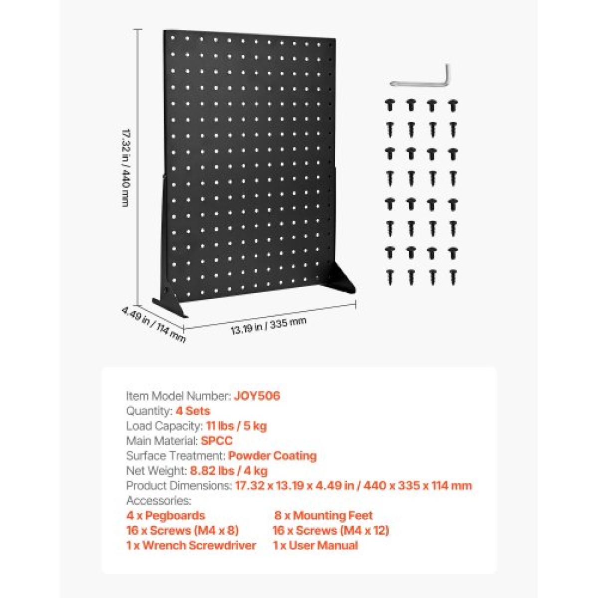 Βάση οθόνης VEVOR Pegboard, 43 x 33 cm Επιτραπέζια βάση προβολής Pegboard, Αξεσουάρ ραφιών οργάνωσης, πάνελ σανίδας με μανταλάκια ψυχρής έλασης για κοσμηματοπωλείο παντοπωλείου, μαύρο (4 ΤΕΜ)