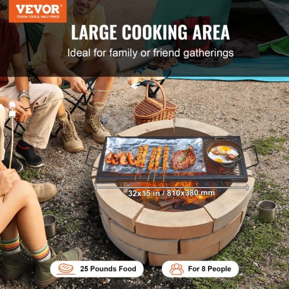 Σχάρα ψησίματος VEVOR X-Marks Fire Pit Grill, Ορθογώνια Σχάρα Μαγειρέματος, Χάλυβας βαρέως τύπου Campfire BBQ Grill Grill with Handle & Support X Wire, Φορητά μαγειρικά σκεύη κάμπινγκ για πάρτι έξω, μαύρο 32 ιντσών