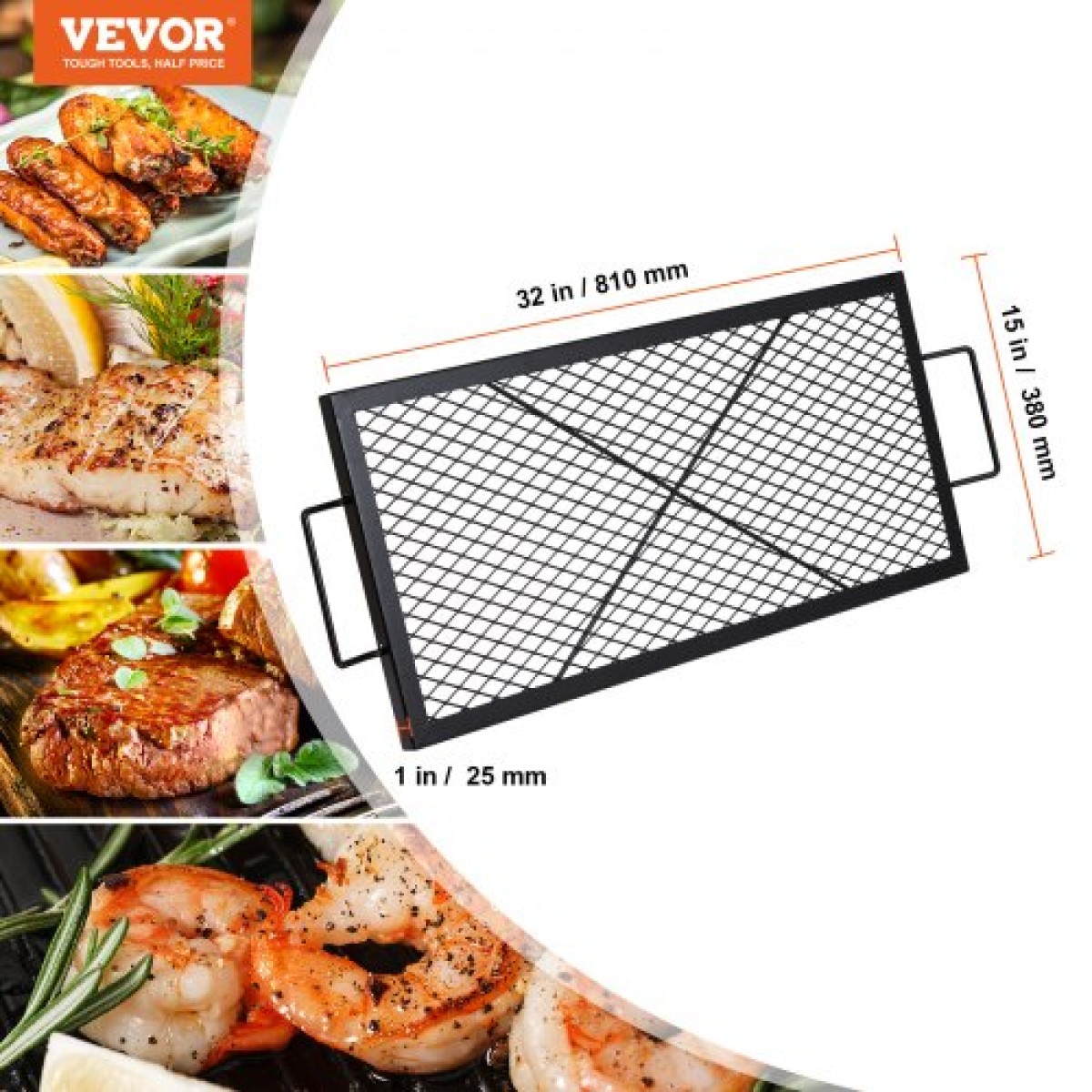 Σχάρα ψησίματος VEVOR X-Marks Fire Pit Grill, Ορθογώνια Σχάρα Μαγειρέματος, Χάλυβας βαρέως τύπου Campfire BBQ Grill Grill with Handle & Support X Wire, Φορητά μαγειρικά σκεύη κάμπινγκ για πάρτι έξω, μαύρο 32 ιντσών