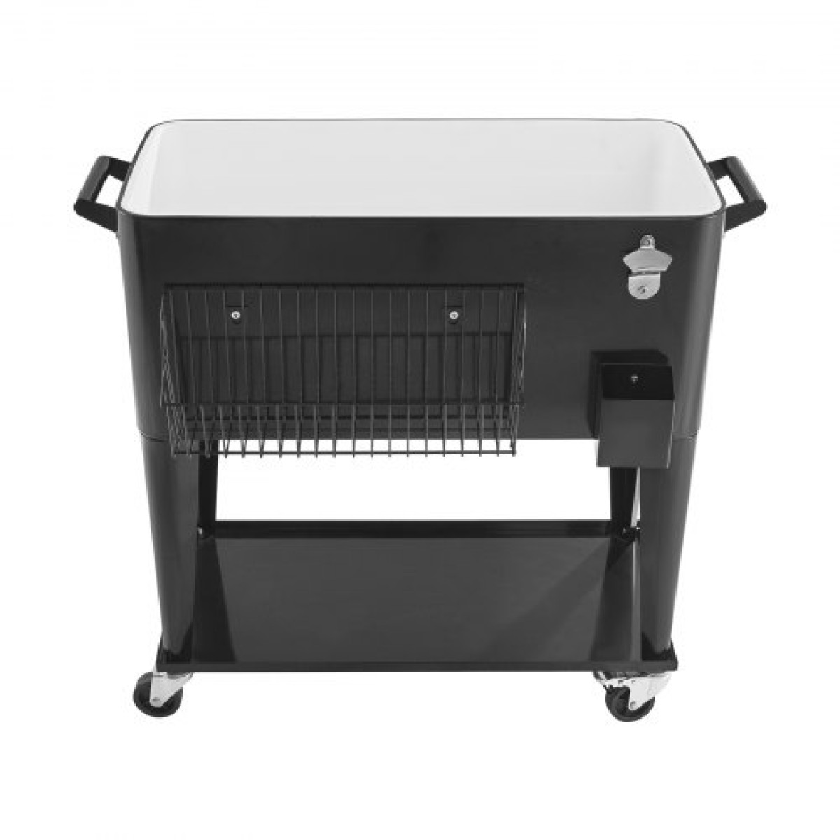 VEVOR 75,71 L Rolling Ice Chest, χωράει έως και 50 μπουκάλια / 110 κουτιά, φορητό αίθριο Party Bar Drink Cooler Cart με κάτω ράφι, Πισίνα ποτών με πλαϊνό καλάθι και ανοιχτήρι μπουκαλιών, Μαύρο