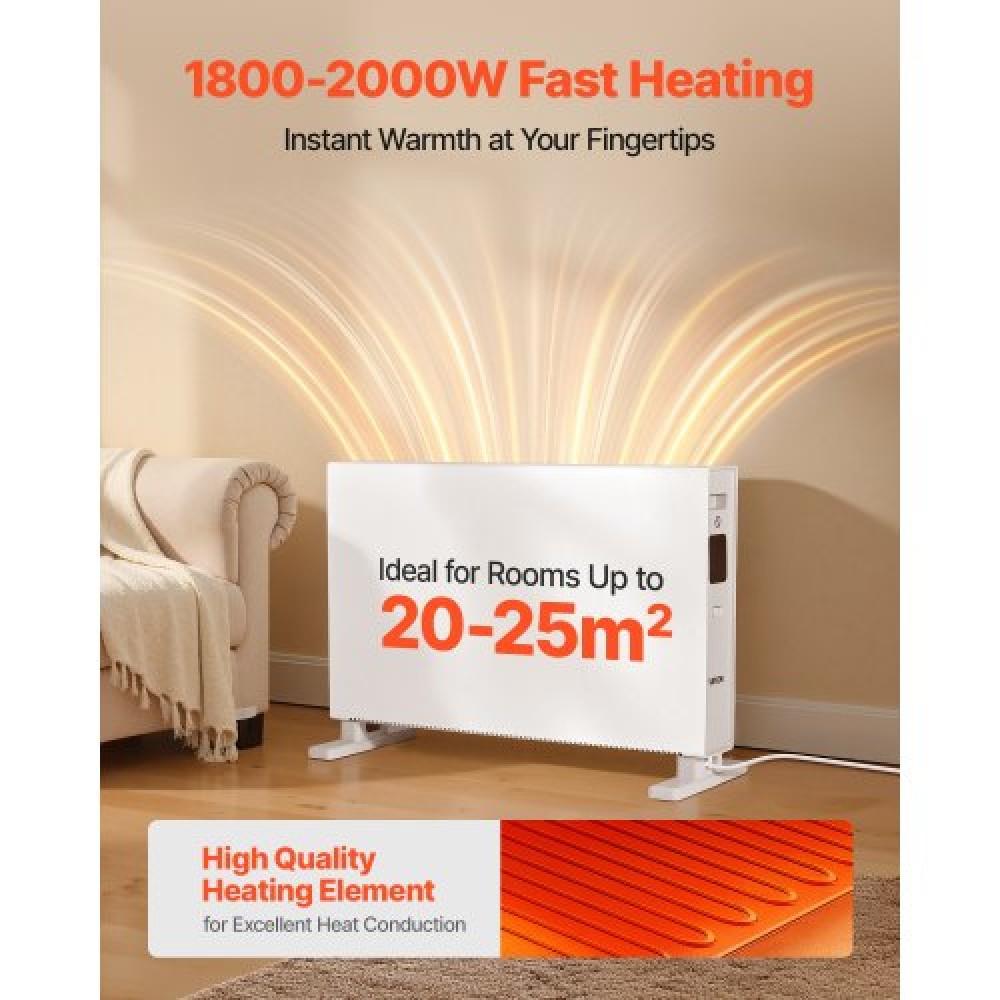 Καλοριφέρ VEVOR Convection Panel Heater, Electric Panel Space Heater 2000W με τηλεχειριστήριο & έλεγχο αφής, 3 λειτουργίες, χρονοδιακόπτη 24 ωρών, βάση στήριξης ή επιτοίχια σχεδίαση με προστασία κατά της ανατροπής και υπερθέρμανσης για το σπίτι και το