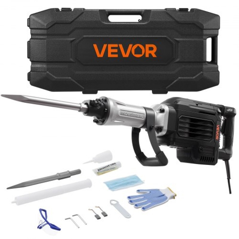 VEVOR Demolition Jack Hammer, 3000 W Ισχυρό Ηλεκτρικό Jackhammer, 1700 BPM Θραύση σκυροδέματος με αιχμηρή σμίλη, θήκη μεταφοράς, γάντια, γυαλιά, για σκυρόδεμα, τοίχο, τούβλο, πλακάκι και θεμέλιο