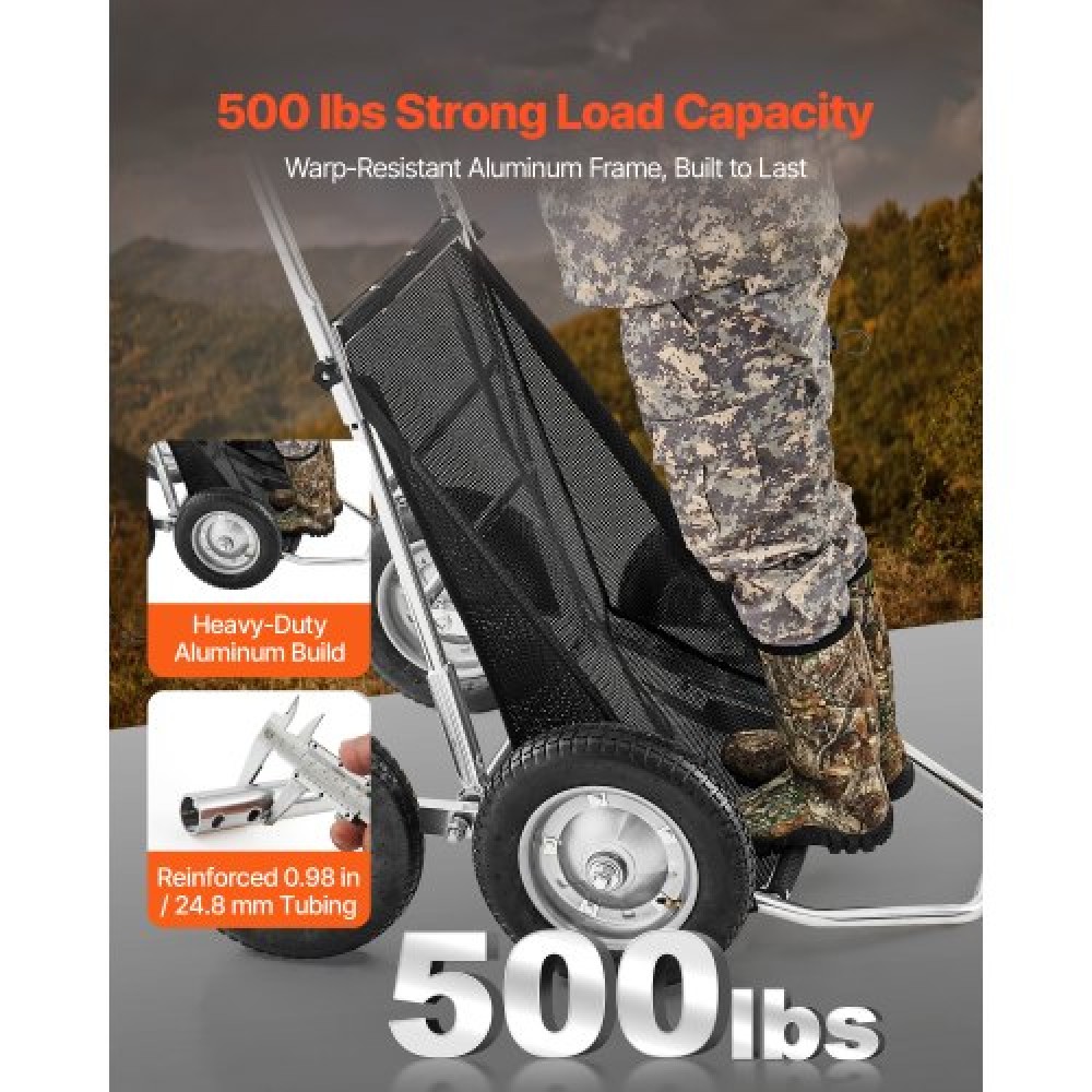 Καρότσια παιχνιδιών VEVOR για κυνήγι, 500LBS Deer Cart Game Hauler, Heavy-Duty Crawler Cart, Παντός εδάφους πτυσσόμενο καρότσι μεταφοράς ελαφιών με ελαστικά που απορροφούν τους κραδασμούς, Utility Gear Dolly for Hunting Ψάρεμα Πεζοπορία