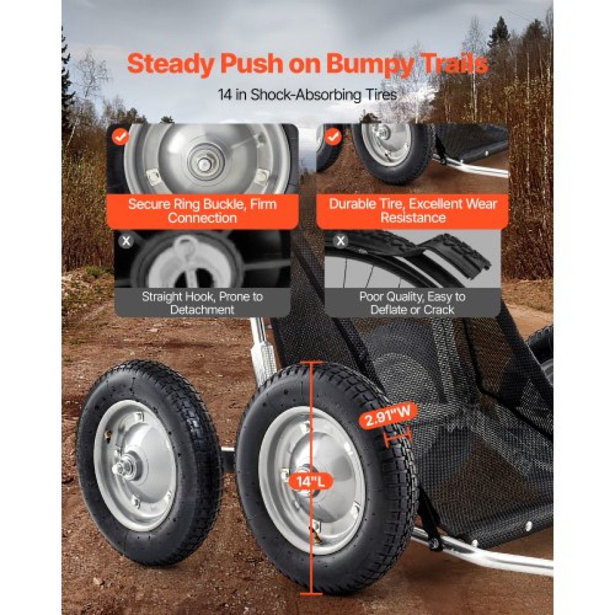Καρότσια παιχνιδιών VEVOR για κυνήγι, 500LBS Deer Cart Game Hauler, Heavy-Duty Crawler Cart, Παντός εδάφους πτυσσόμενο καρότσι μεταφοράς ελαφιών με ελαστικά που απορροφούν τους κραδασμούς, Utility Gear Dolly for Hunting Ψάρεμα Πεζοπορία